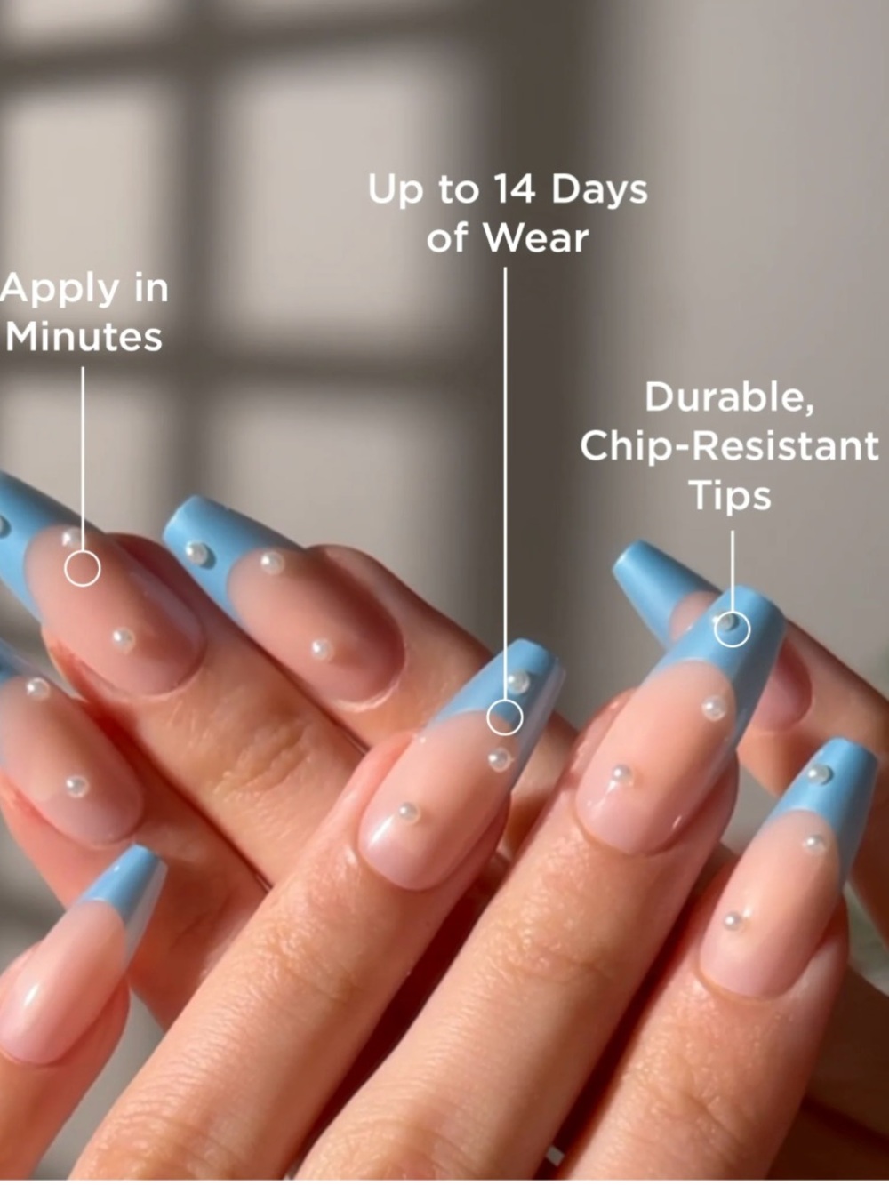 PaintLab Long Sleek Coffin Press On Nails 3D, Moonlit Periwinkle Blue, 30 Count